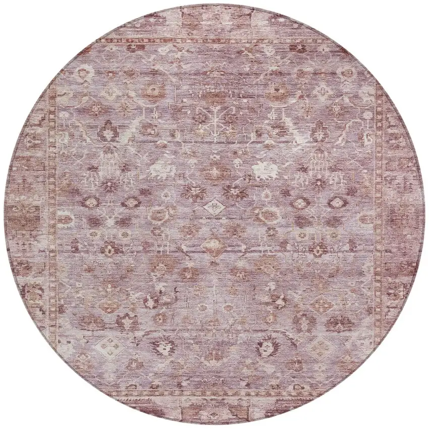 8' Blush Pink And Ivory Round Oriental Washable Indoor Outdoor Area Rug Photo 3