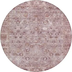 Photo of 8' Blush Pink And Ivory Round Oriental Washable Indoor Outdoor Area Rug