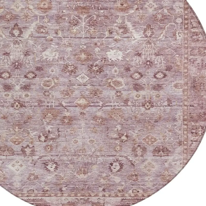 8' Blush Pink And Ivory Round Oriental Washable Indoor Outdoor Area Rug Photo 4