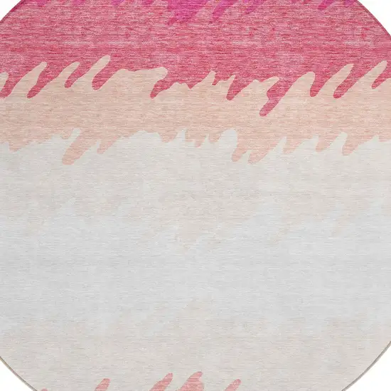 8' Blush Pink And Ivory Round Striped Washable Indoor Outdoor Area Rug Photo 5