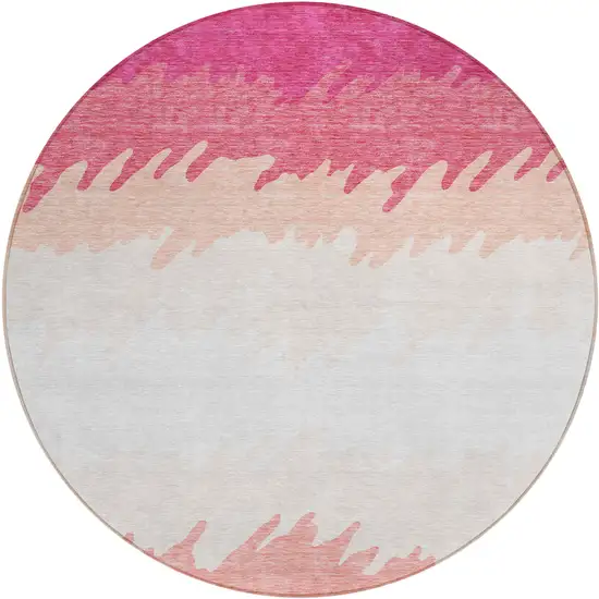 8' Blush Pink And Ivory Round Striped Washable Indoor Outdoor Area Rug Photo 1