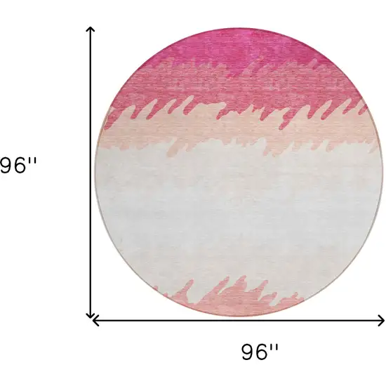 8' Blush Pink And Ivory Round Striped Washable Indoor Outdoor Area Rug Photo 3