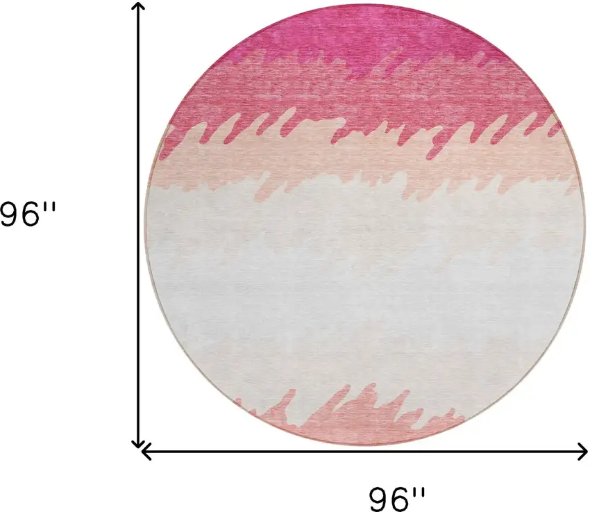 8' Blush Pink And Ivory Round Striped Washable Indoor Outdoor Area Rug Photo 3