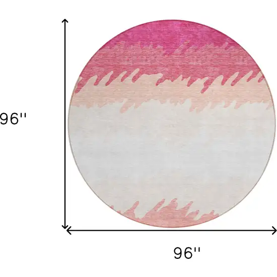 8' Blush Pink And Ivory Round Striped Washable Indoor Outdoor Area Rug Photo 3