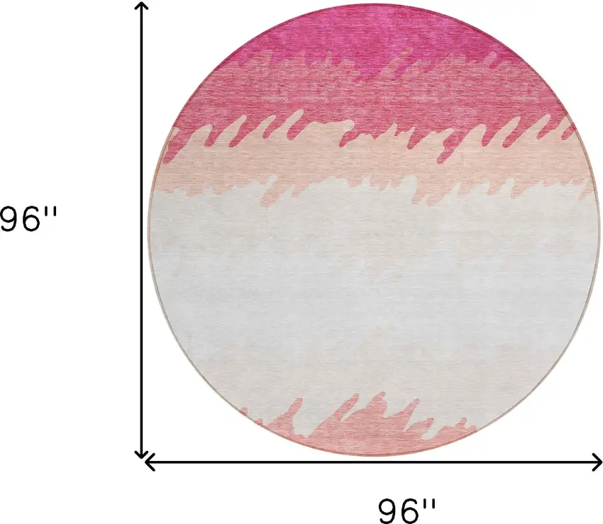 8' Blush Pink And Ivory Round Striped Washable Indoor Outdoor Area Rug Photo 3