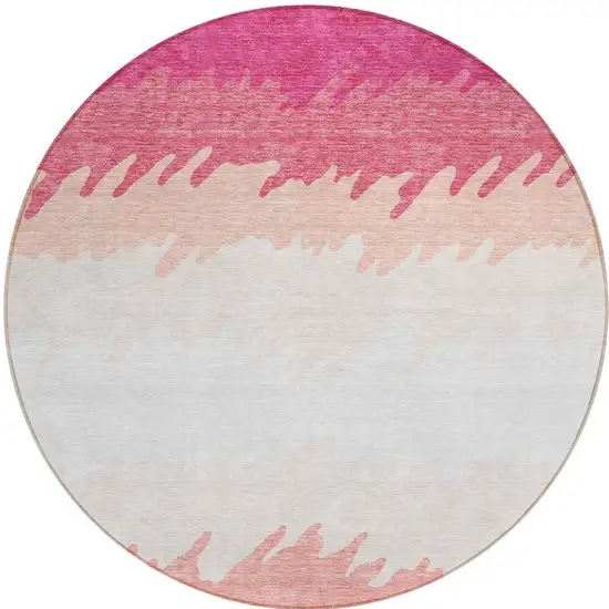 8' Blush Pink And Ivory Round Striped Washable Indoor Outdoor Area Rug Photo 6