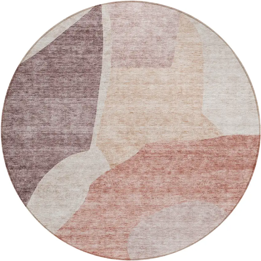 8' Blush Pink And Mauve Round Abstract Washable Indoor Outdoor Area Rug Photo 2