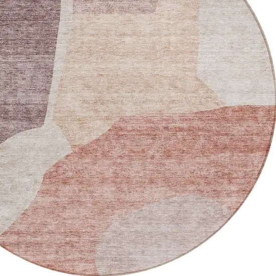 8' Blush Pink And Mauve Round Abstract Washable Indoor Outdoor Area Rug Photo 4