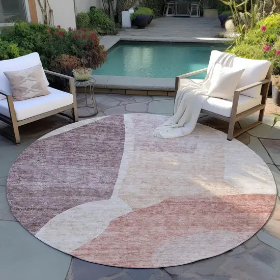 8' Blush Pink And Mauve Round Abstract Washable Indoor Outdoor Area Rug Photo 6