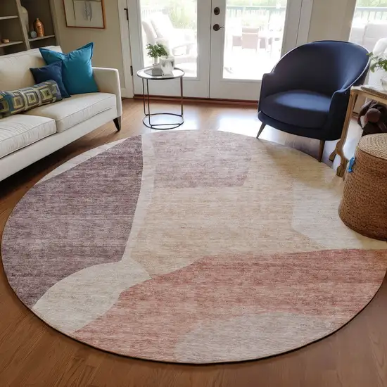 8' Blush Pink And Mauve Round Abstract Washable Indoor Outdoor Area Rug Photo 7