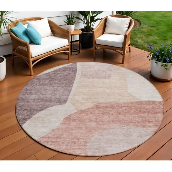 8' Blush Pink And Mauve Round Abstract Washable Indoor Outdoor Area Rug Photo 1