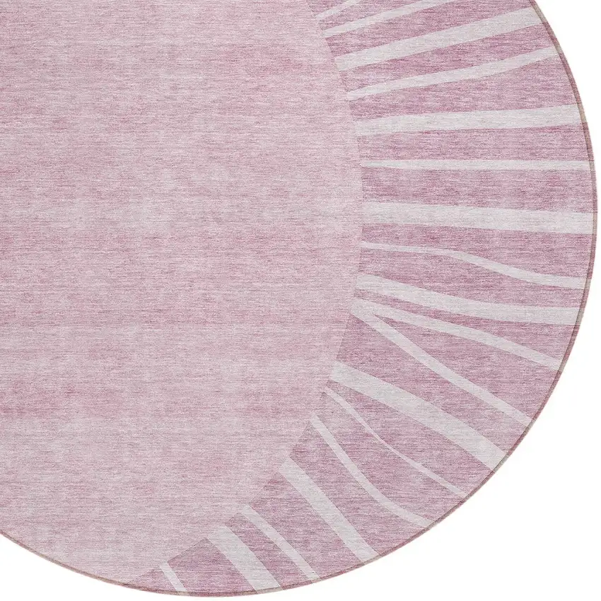 8' Blush Pink And Mauve Round Abstract Washable Indoor Outdoor Area Rug Photo 4