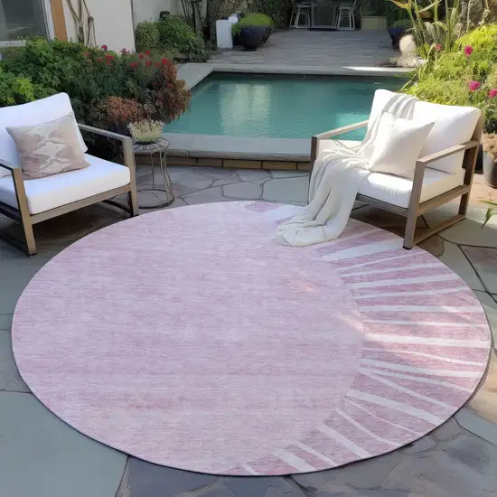 8' Blush Pink And Mauve Round Abstract Washable Indoor Outdoor Area Rug Photo 6