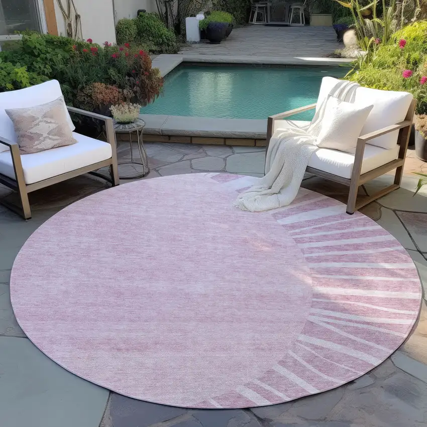 8' Blush Pink And Mauve Round Abstract Washable Indoor Outdoor Area Rug Photo 6
