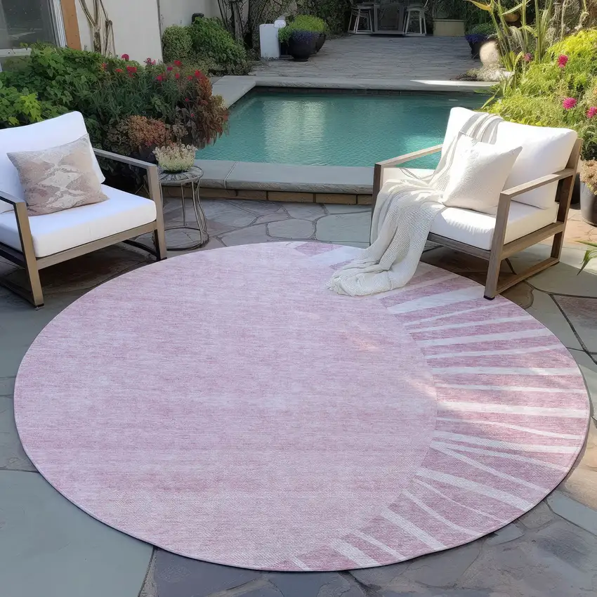 8' Blush Pink And Mauve Round Abstract Washable Indoor Outdoor Area Rug Photo 6
