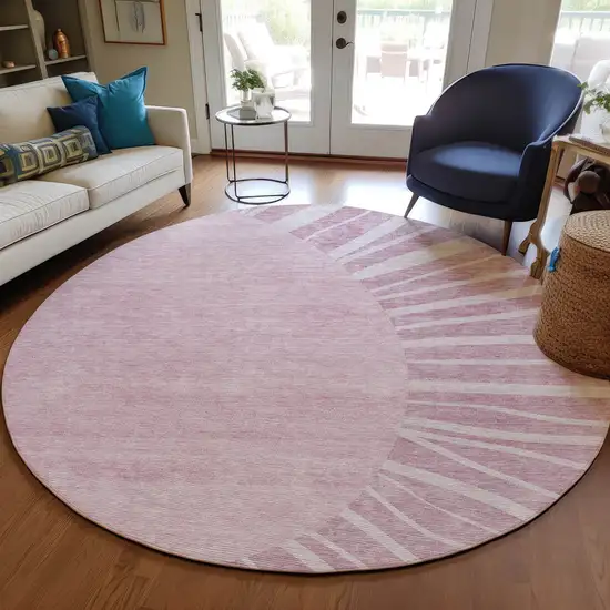 8' Blush Pink And Mauve Round Abstract Washable Indoor Outdoor Area Rug Photo 7