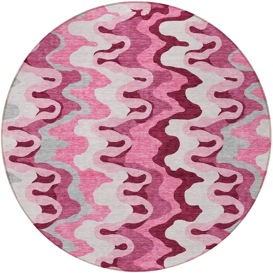 8' Blush Pink And Mauve Round Abstract Washable Indoor Outdoor Area Rug Photo 5