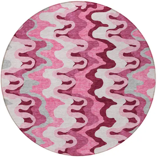 8' Blush Pink And Mauve Round Abstract Washable Indoor Outdoor Area Rug Photo 5