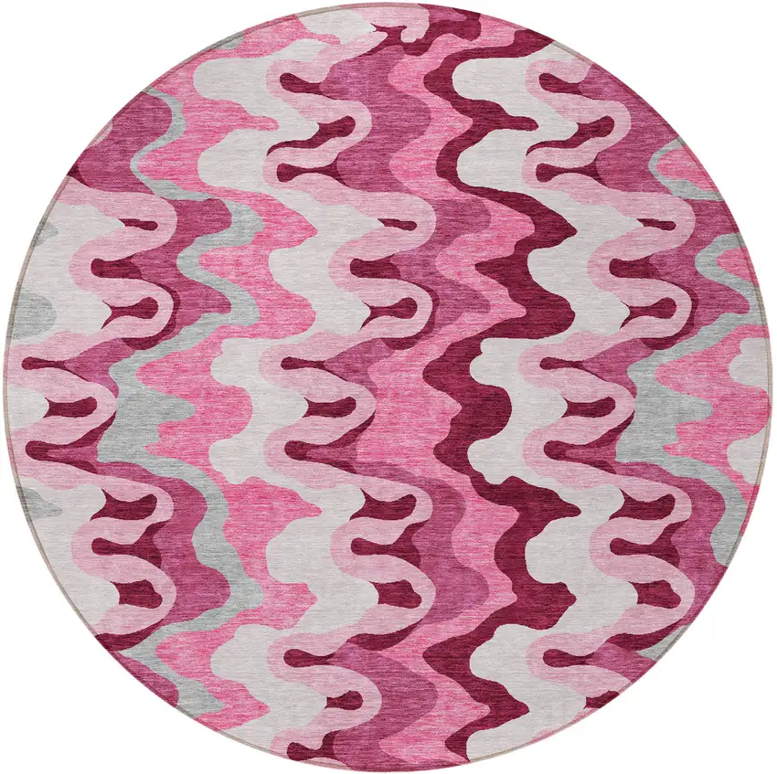 8' Blush Pink And Mauve Round Abstract Washable Indoor Outdoor Area Rug Photo 5