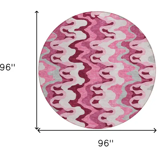 8' Blush Pink And Mauve Round Abstract Washable Indoor Outdoor Area Rug Photo 8