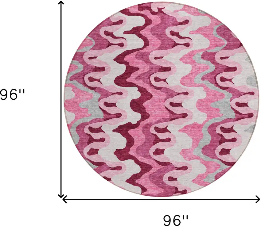 8' Blush Pink And Mauve Round Abstract Washable Indoor Outdoor Area Rug Photo 8