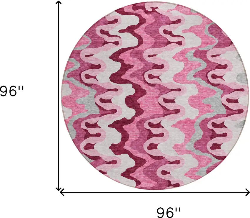 8' Blush Pink And Mauve Round Abstract Washable Indoor Outdoor Area Rug Photo 8