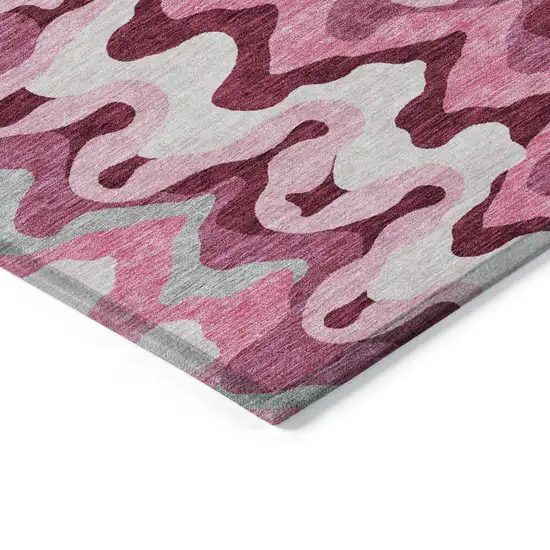 8' Blush Pink And Mauve Round Abstract Washable Indoor Outdoor Area Rug Photo 2