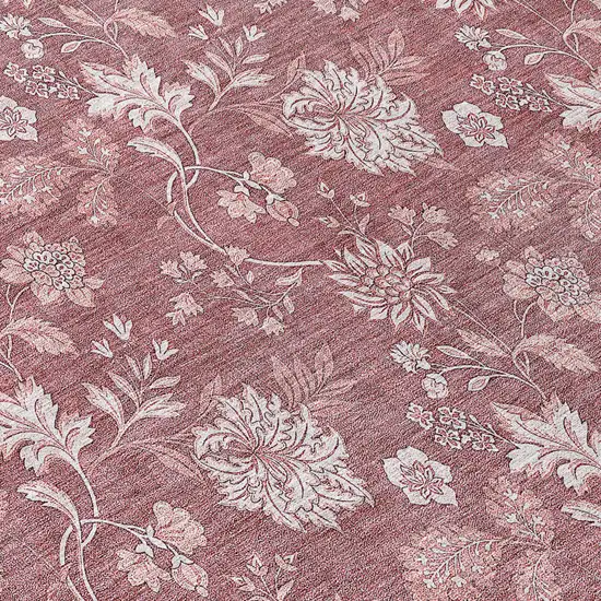 8' Blush Pink And Mauve Round Floral Washable Indoor Outdoor Area Rug Photo 8