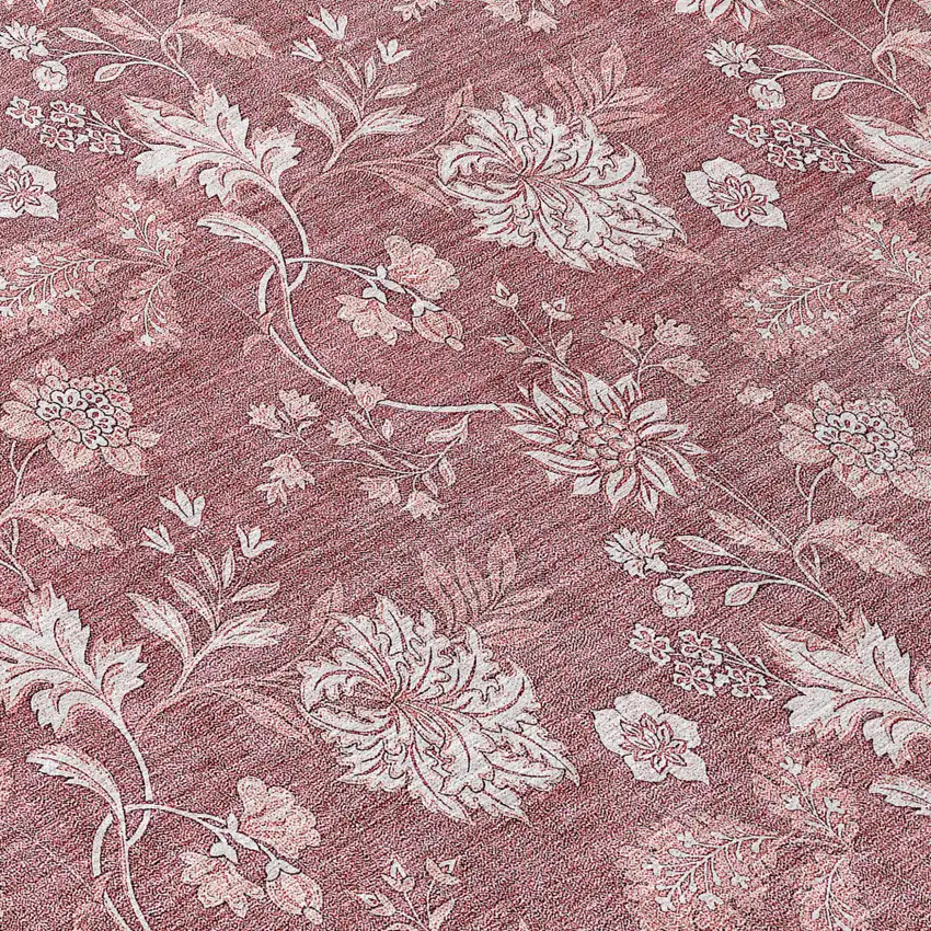 8' Blush Pink And Mauve Round Floral Washable Indoor Outdoor Area Rug Photo 8