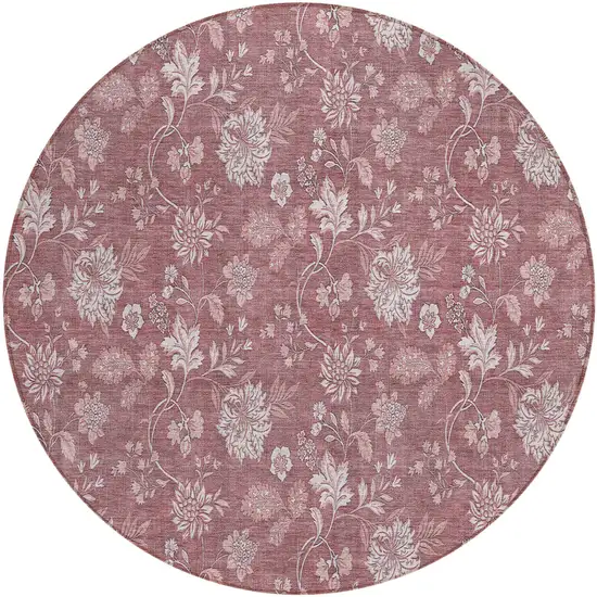 8' Blush Pink And Mauve Round Floral Washable Indoor Outdoor Area Rug Photo 2