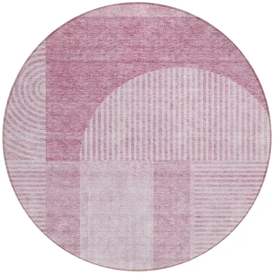 8' Blush Pink And Mauve Round Geometric Washable Indoor Outdoor Area Rug Photo 5