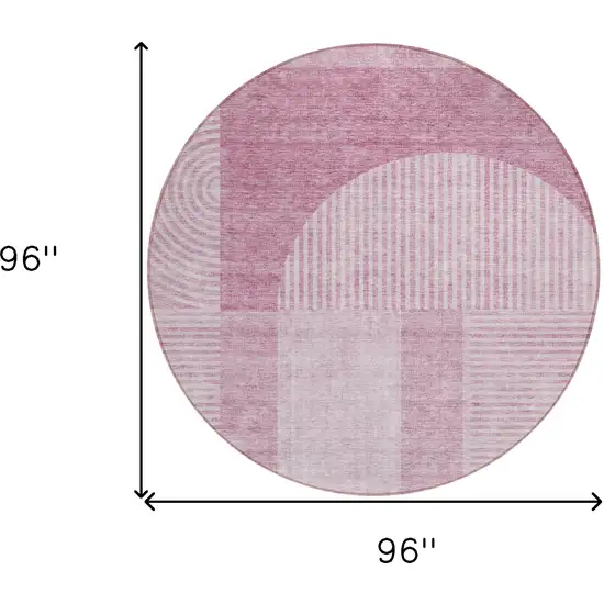 8' Blush Pink And Mauve Round Geometric Washable Indoor Outdoor Area Rug Photo 3