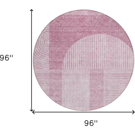 8' Blush Pink And Mauve Round Geometric Washable Indoor Outdoor Area Rug Photo 3