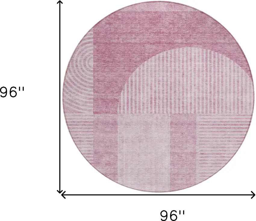 8' Blush Pink And Mauve Round Geometric Washable Indoor Outdoor Area Rug Photo 3