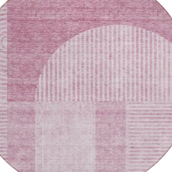 8' Blush Pink And Mauve Round Geometric Washable Indoor Outdoor Area Rug Photo 4