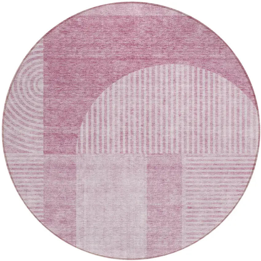 8' Blush Pink And Mauve Round Geometric Washable Indoor Outdoor Area Rug Photo 1