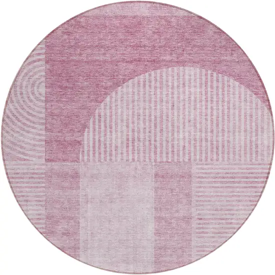 8' Blush Pink And Mauve Round Geometric Washable Indoor Outdoor Area Rug Photo 1
