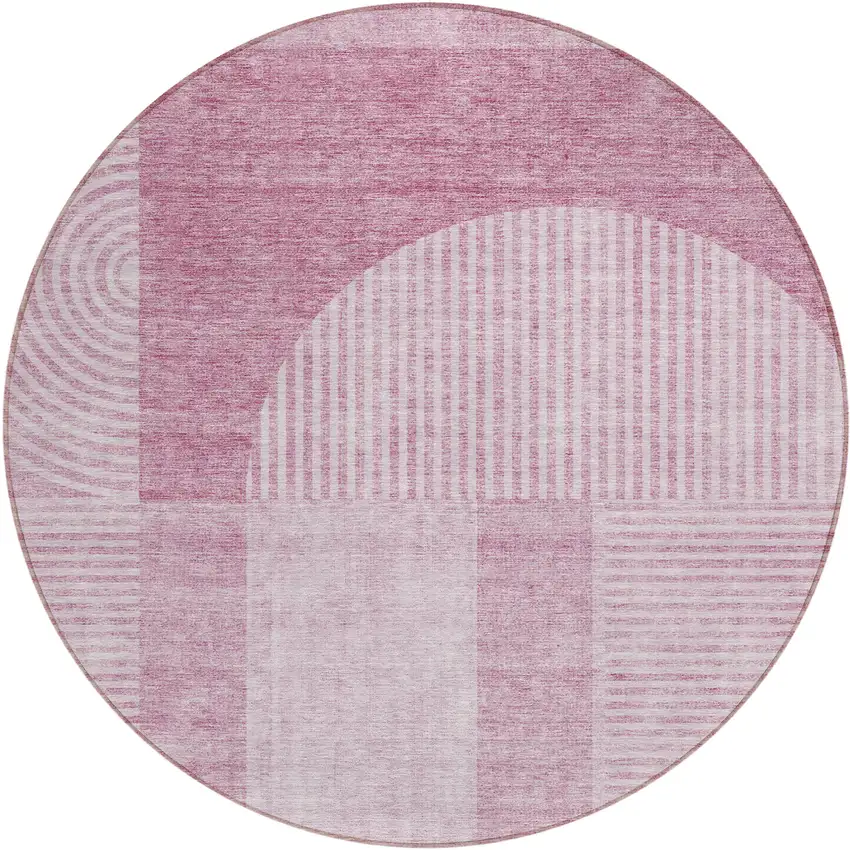 8' Blush Pink And Mauve Round Geometric Washable Indoor Outdoor Area Rug Photo 1