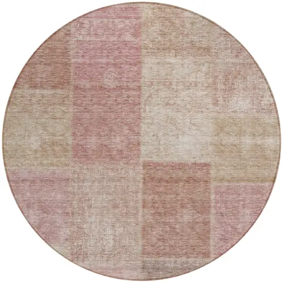 8' Blush Pink And Mauve Round Patchwork Washable Indoor Outdoor Area Rug Photo 2
