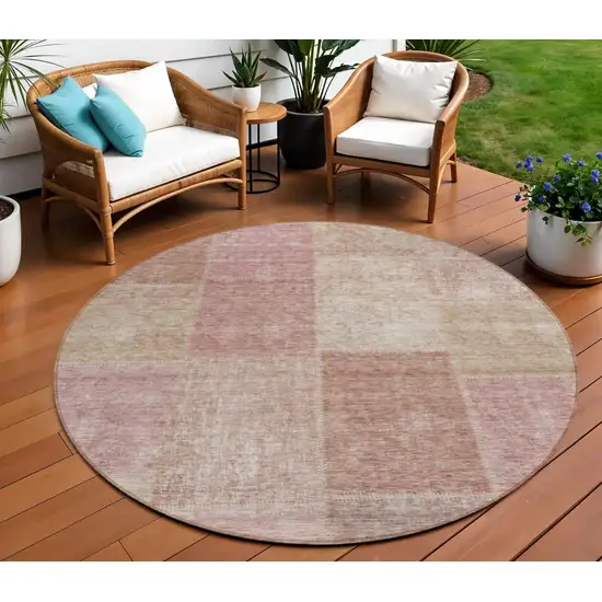 8' Blush Pink And Mauve Round Patchwork Washable Indoor Outdoor Area Rug Photo 1