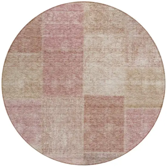 8' Blush Pink And Mauve Round Patchwork Washable Indoor Outdoor Area Rug Photo 5