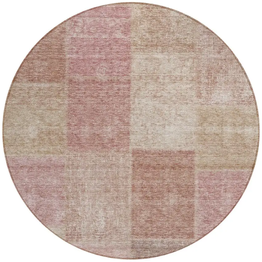 8' Blush Pink And Mauve Round Patchwork Washable Indoor Outdoor Area Rug Photo 5
