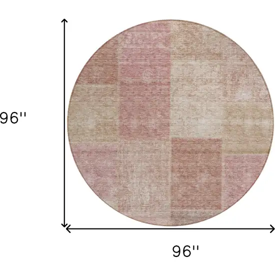 8' Blush Pink And Mauve Round Patchwork Washable Indoor Outdoor Area Rug Photo 3
