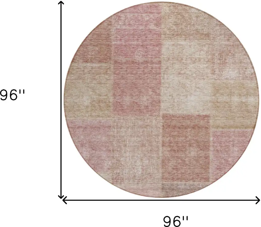 8' Blush Pink And Mauve Round Patchwork Washable Indoor Outdoor Area Rug Photo 3