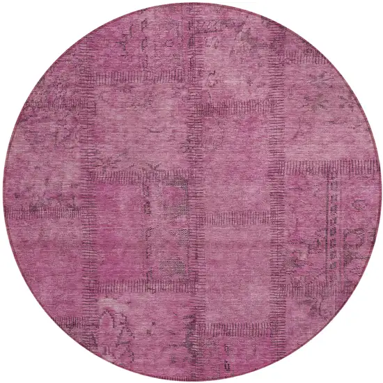 8' Blush Pink And Mauve Round Patchwork Washable Indoor Outdoor Area Rug Photo 2