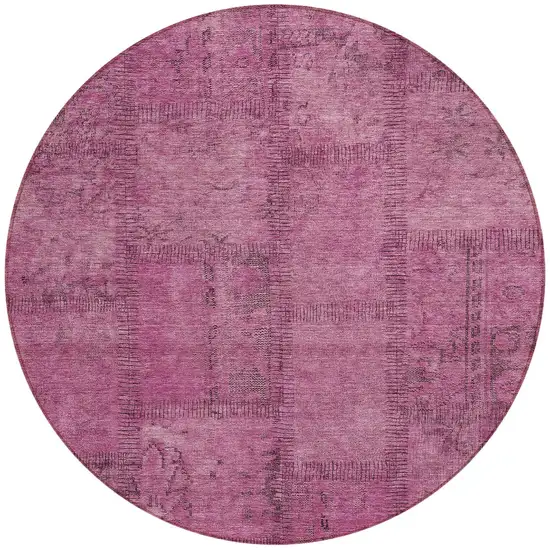 8' Blush Pink And Mauve Round Patchwork Washable Indoor Outdoor Area Rug Photo 5