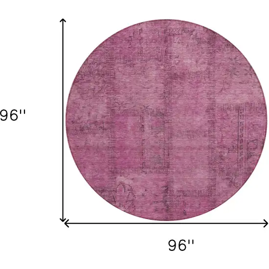 8' Blush Pink And Mauve Round Patchwork Washable Indoor Outdoor Area Rug Photo 3