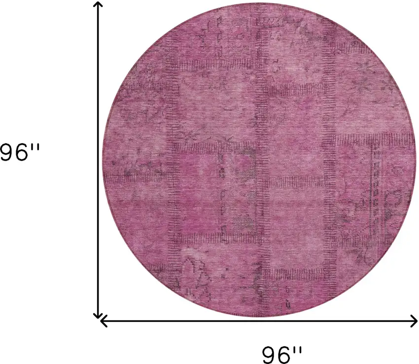 8' Blush Pink And Mauve Round Patchwork Washable Indoor Outdoor Area Rug Photo 3