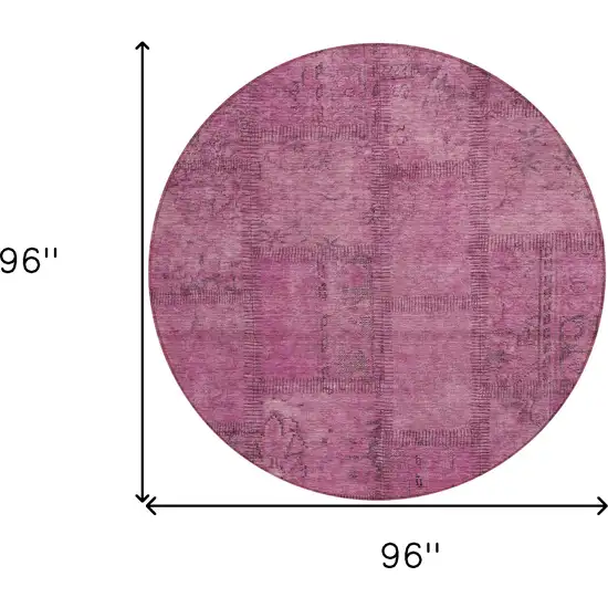 8' Blush Pink And Mauve Round Patchwork Washable Indoor Outdoor Area Rug Photo 3