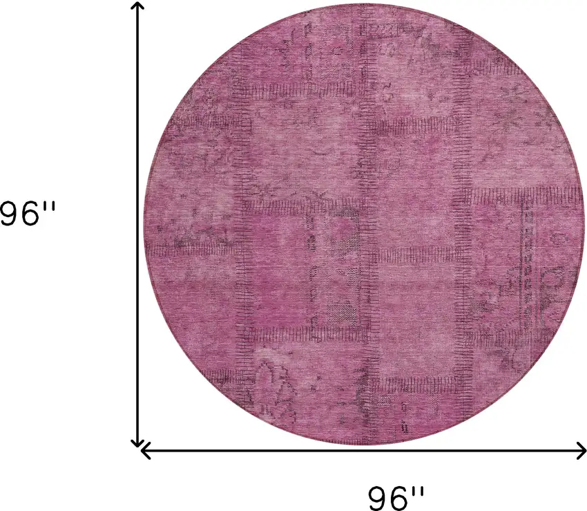8' Blush Pink And Mauve Round Patchwork Washable Indoor Outdoor Area Rug Photo 3